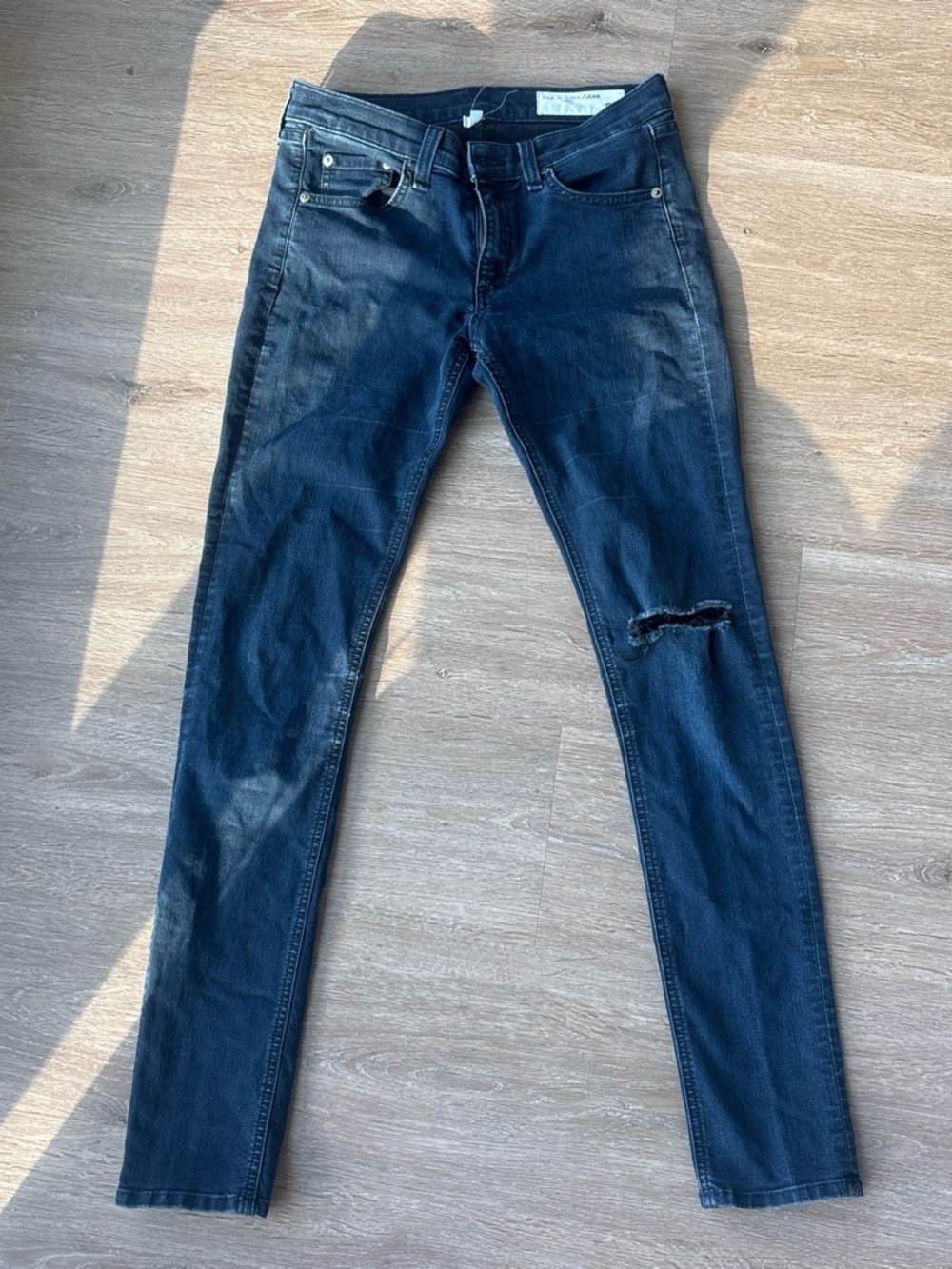 rag & bone Dark Indigo Skinny Jeans with Knee Rip